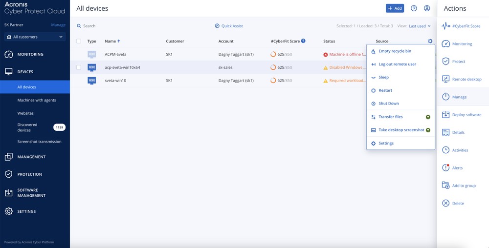 Console Acronis RMM 3